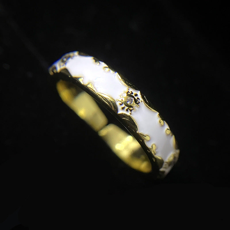Enamel Vintage Little Broken Diamond White Princess Couple Ring -JZ195W
