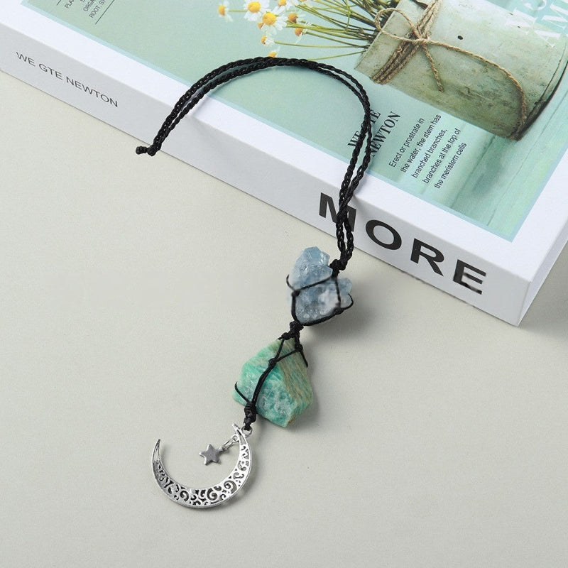 Natural Kyanite + Amazonyte Stone Star Moon Pendant -20210320KNA