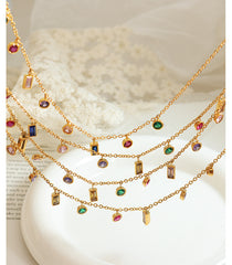 Multi-color Zircon Fringe Necklace -NE311G