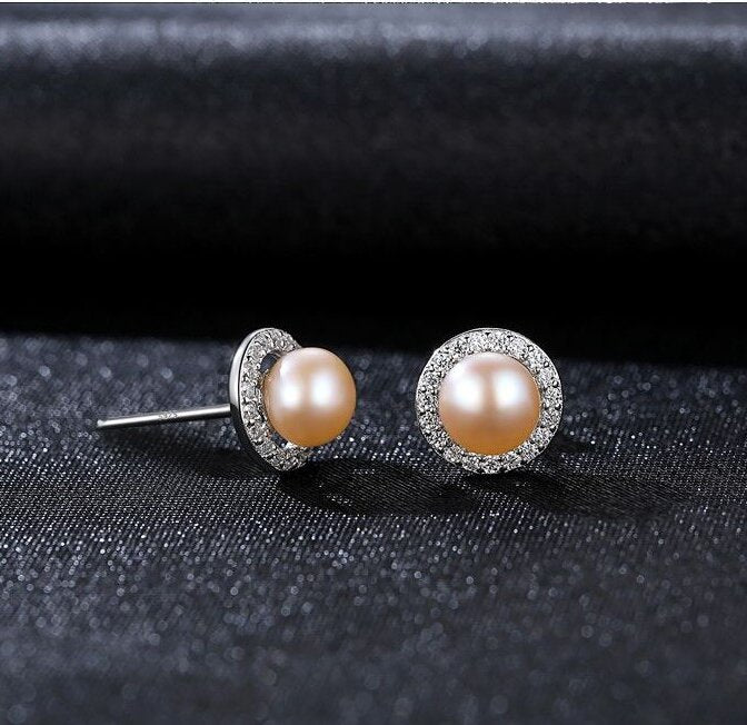 High Quality Natural Freshwater Pearl Diamond s925 Sterling Silver Earrings -FE0085