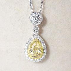 Water drop pear Yellow Diamond Necklace -D685