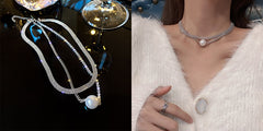Gold double layer wear flash diamond large pearl necklace -X334G
