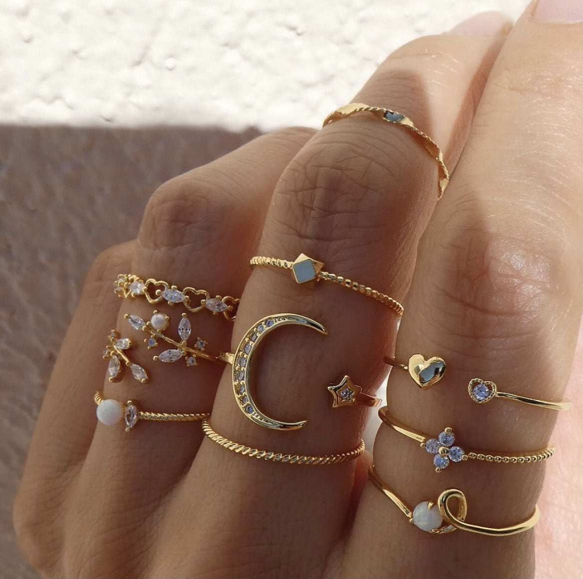 Bohemian Wind Star Moon 10-piece ring Set -RG274G