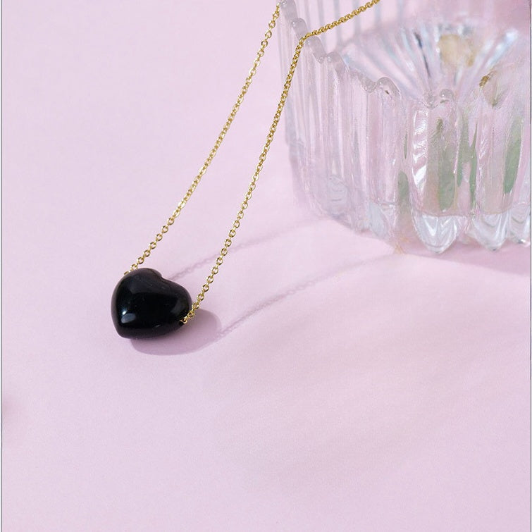 Fashion natural obsidian Energy stone collarbone chain -20230510BLK