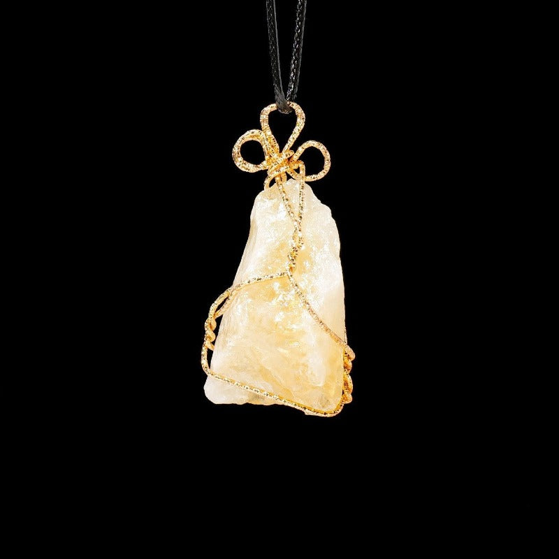 Natural crystal raw stone hand woven necklace Pendant -20220521YEL