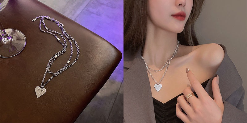 Love bow Double chain Overlay necklace -X363S