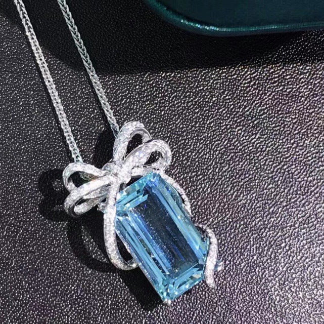 Japanese light luxury blue Bow necklace -D1200