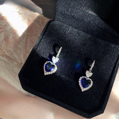 Heart-shaped Tanzanite blue earrings Ring Pendant 3-piece set JZ076+RS051+XL014