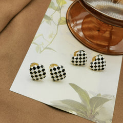 Small enamel black and white checkerboard square ear clip -KD033