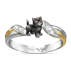 Black Kitten engraved diamond ring -RG269B