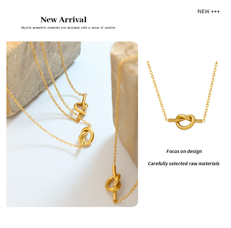 18K gold plated knot heart pendant clavicle Chain40+5CM -NE296G