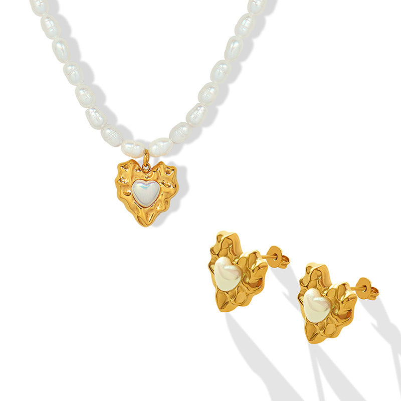 French light luxury new pearl hammer gold heart necklace -NE304G