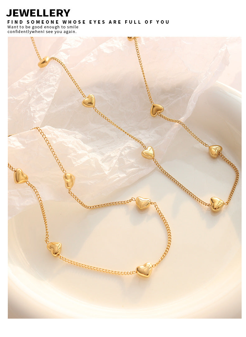 Korean sweet heart titanium steel gold-plated necklace -NE320G