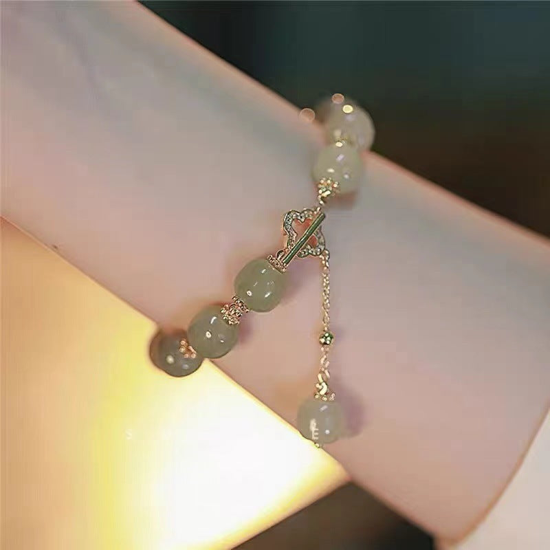 Exquisite white bead green bead bracelet -YX6083