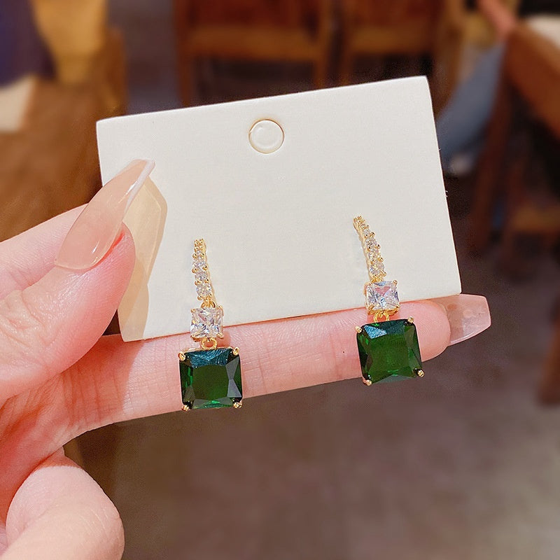 S925 Silver Needle Fashion Zircon Emerald Earrings -E3066G