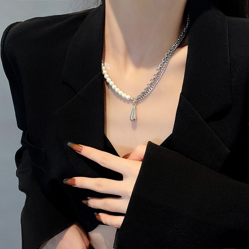 Pearl Chain Asymmetrical necklace -X724S