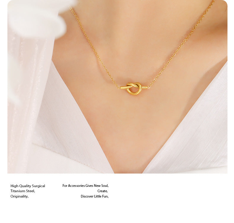 18K gold plated knot heart pendant clavicle Chain40+5CM -NE296G