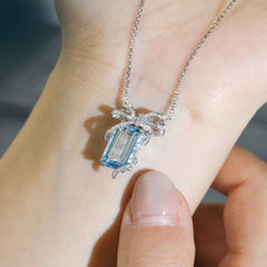 Japanese light luxury blue Bow necklace -D1200