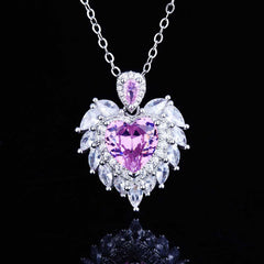 Angel wings Heart purple pendant necklace-D1297PNK