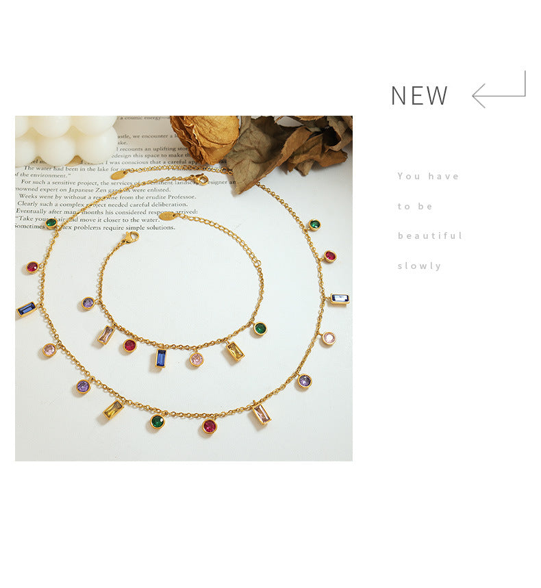 Multi-color Zircon Fringe Necklace -NE311G