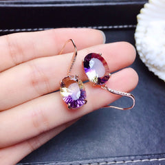 Purple Yellow diamond imitation tourmaline egg earrings -E818