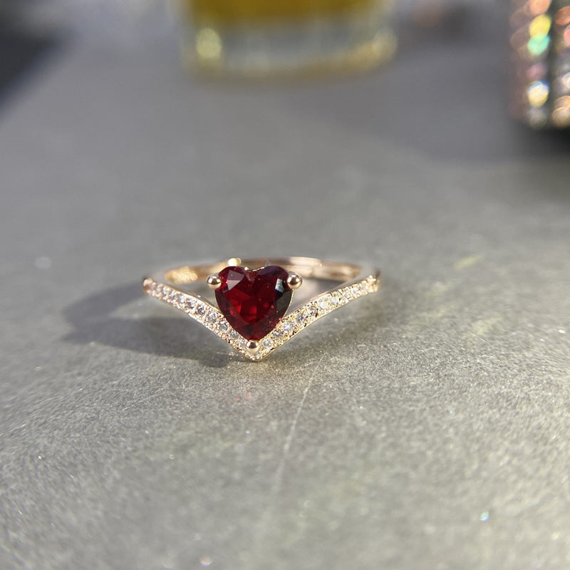 Dove Blood Red Garnet Ring with diamond -JZ075