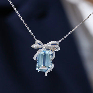 Japanese light luxury blue Bow necklace -D1200