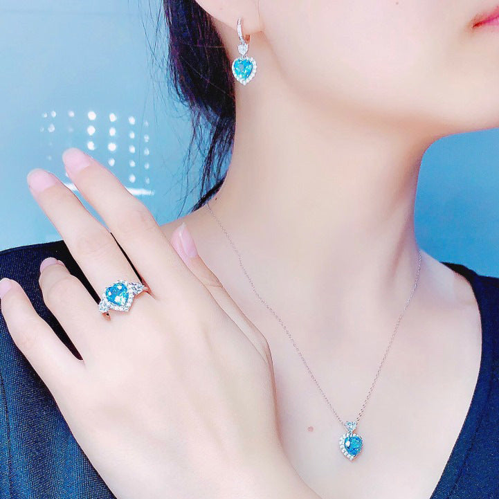 Heart-shaped sea blue diamond pendant without chain -MSD036