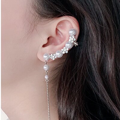 Flower Pearl Climbing ear clip (single left ear)-EC140