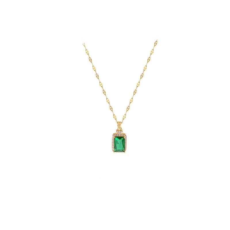 Fashion zircon emerald titanium steel necklace -X841L