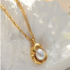 Natural freshwater Pearl Gold-plated Cuban necklace -NE307G