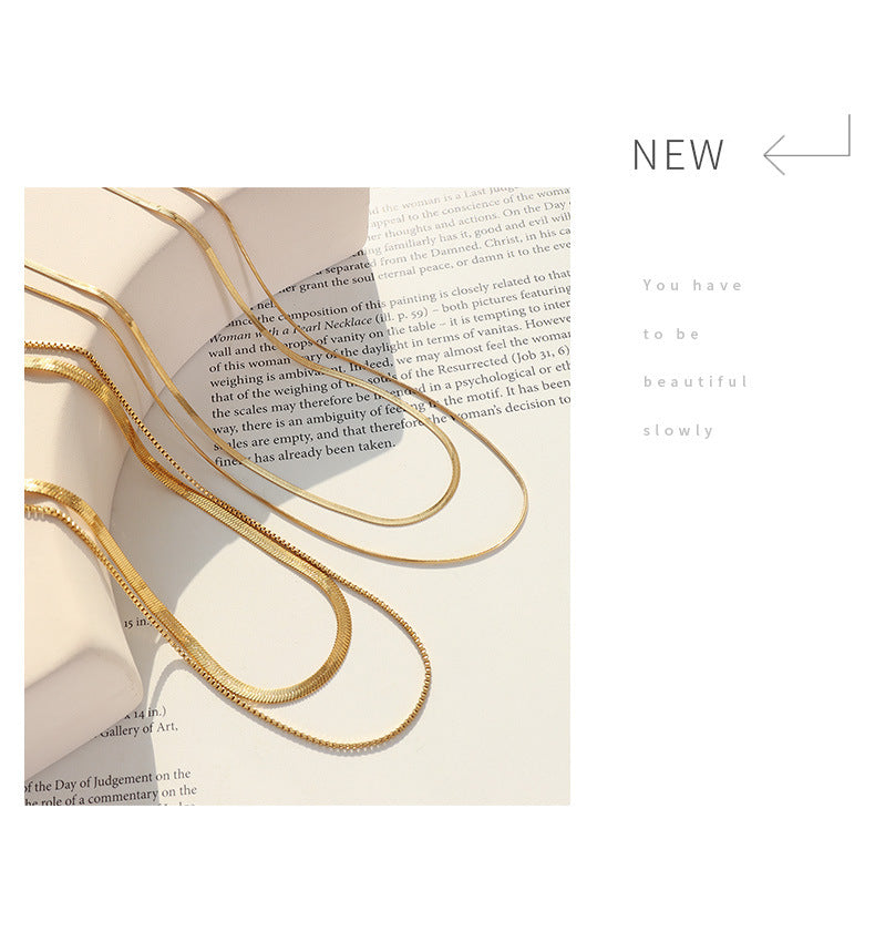 Light luxury 18K gold plated double layer snake bone chain -NE299G