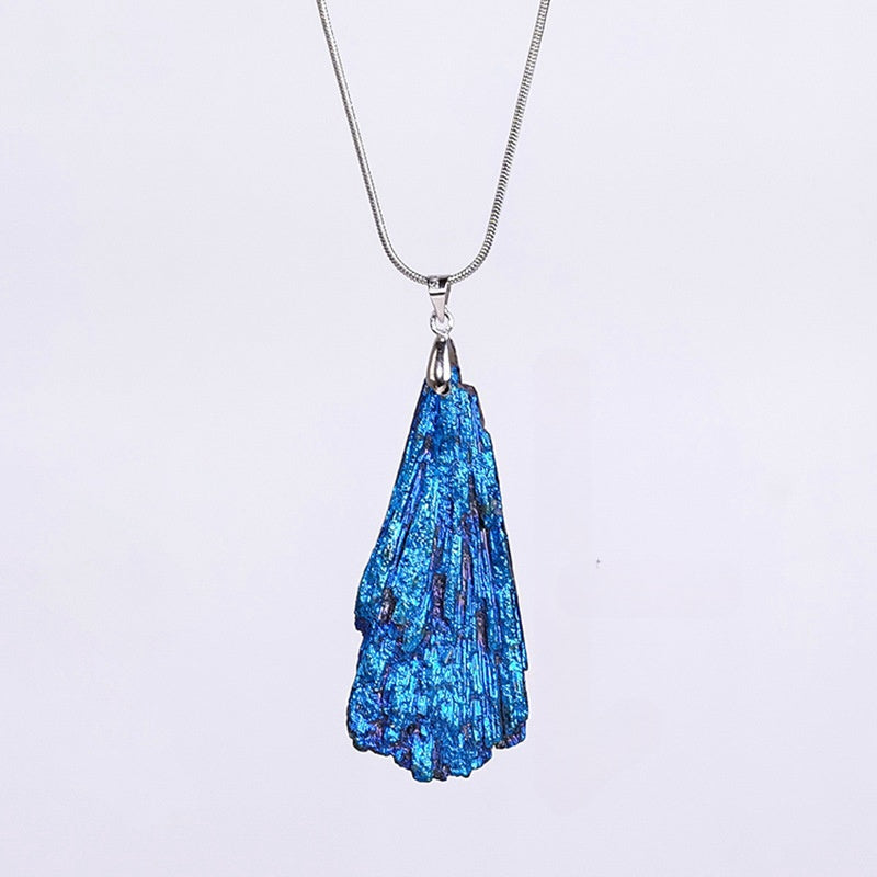 Black tourmaline plated blue pendant with silver chain -20191203