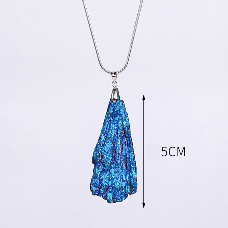 Black tourmaline plated blue pendant with silver chain -20191203