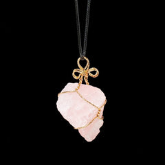 Natural Rose Quartz raw stone woven necklace pendant -20220521PNK