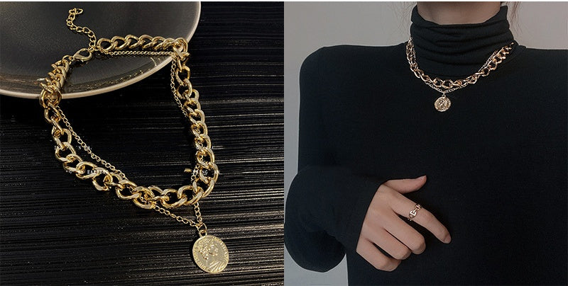 Queen Gold double chain Matching necklace -X268G