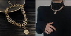 Queen Gold double chain Matching necklace -X268G