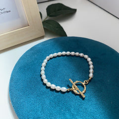 French vintage ot button natural freshwater Pearl bracelet -DMS00021