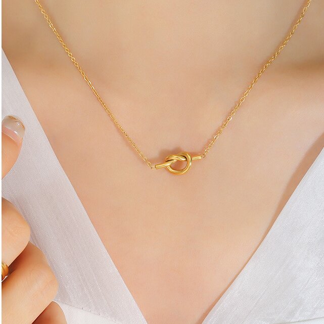 18K gold plated knot heart pendant clavicle Chain40+5CM -NE296G