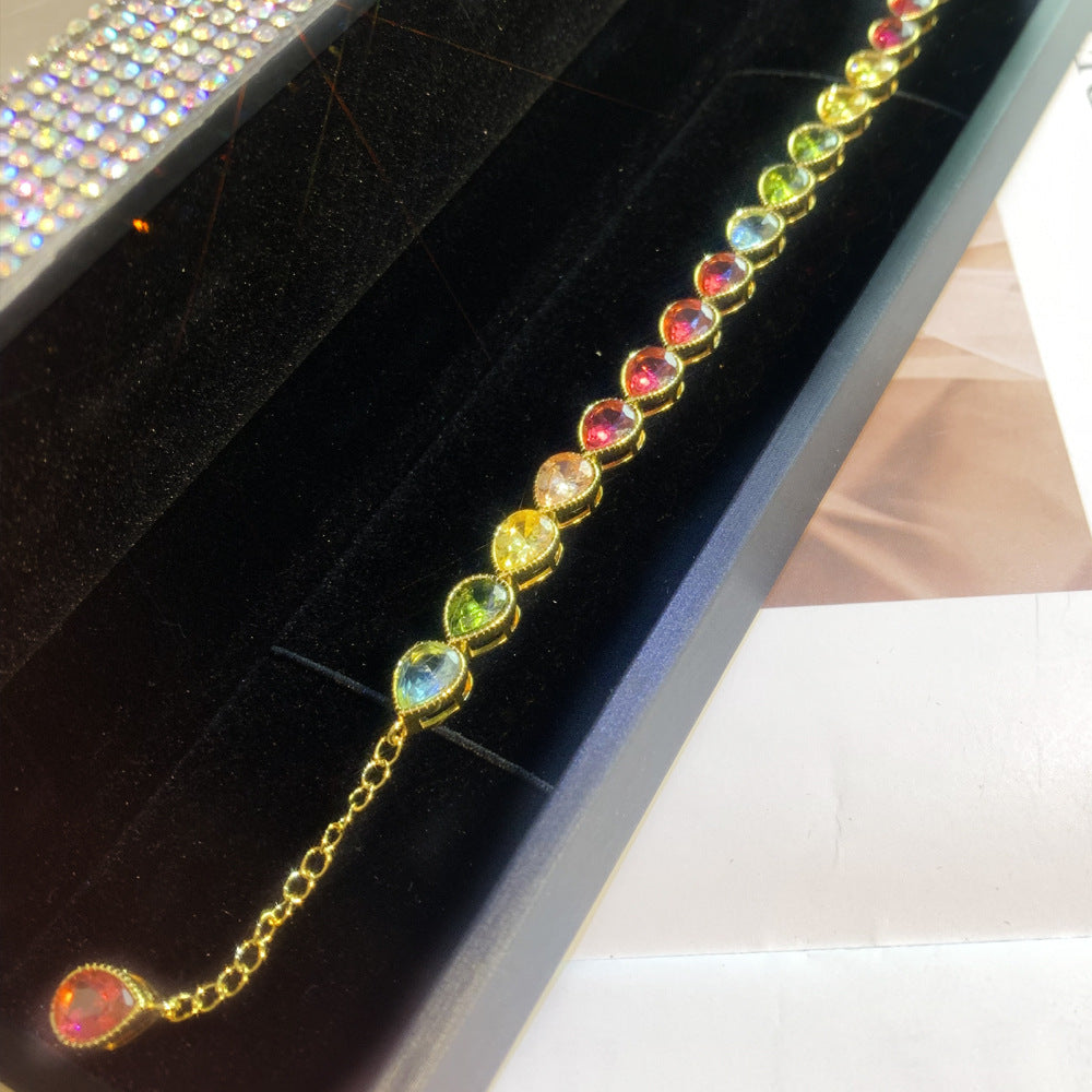 18K gold plated colored gemstone love bracelet-SL003