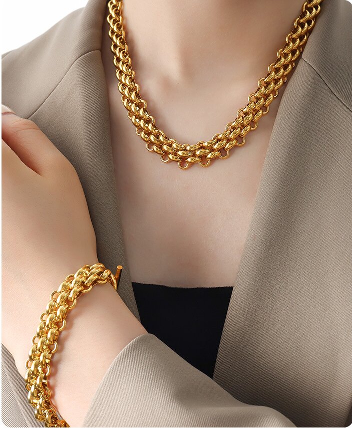 Buckle design thick chain gold plated bracelet -BL315G