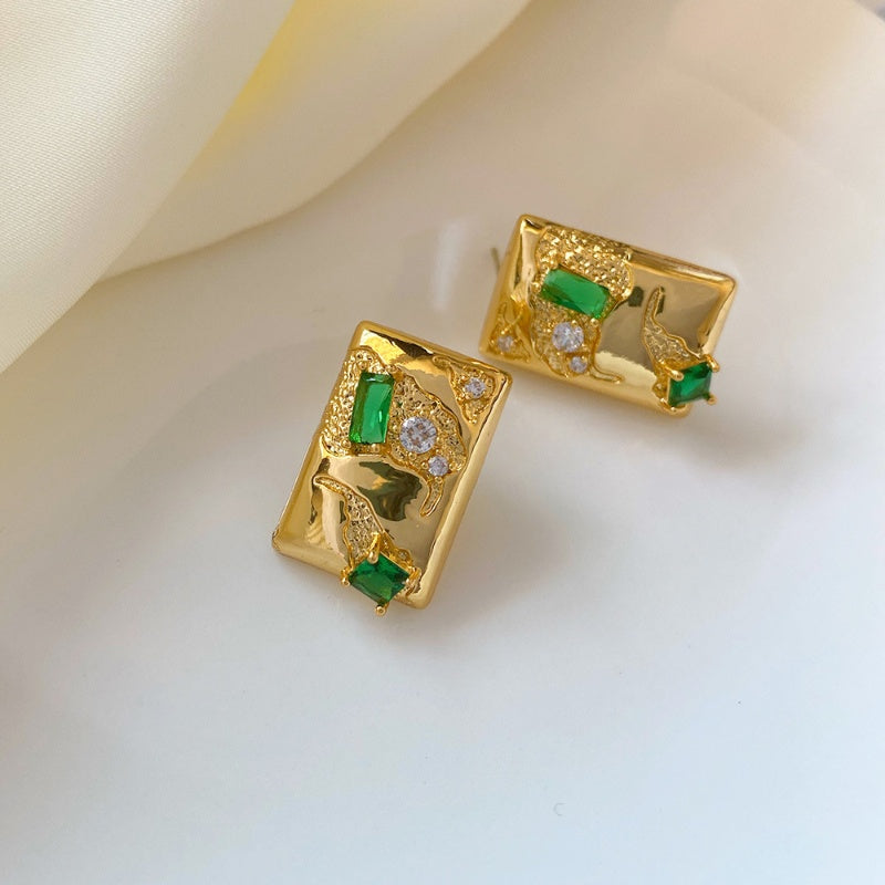 Fashion square emerald Zircon earrings 925 Silver Needle -DMS00091