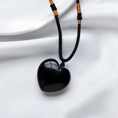 Natural Crystal Obsidian 3cm heart necklace -20230509BLK