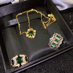 Carved lace necklace Imitation emerald plated 18K gold -PRA042G