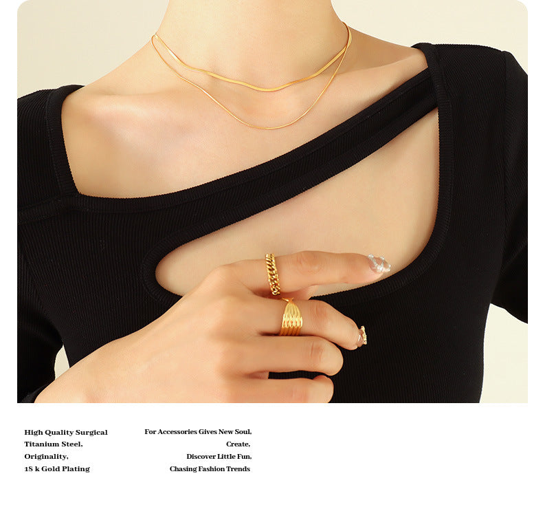 Light luxury 18K gold plated double layer snake bone chain -NE299G