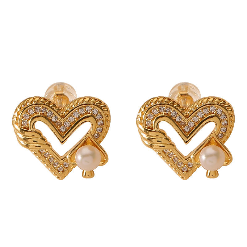 European and American natural fresh water pearl love earrings-DMS00351