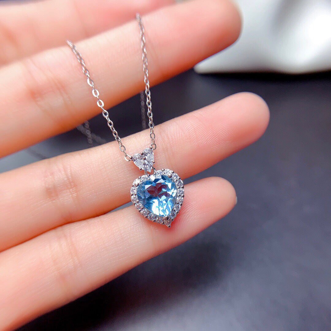 Heart-shaped sea blue diamond pendant without chain -MSD036