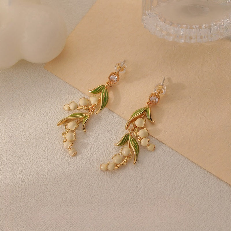 Light Luxury Lily of the Valley medieval drop glaze earrings -DMS00428