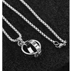 Men's letter double Ring Titanium steel necklace -NE233