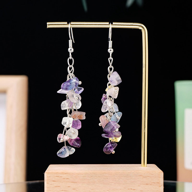 Natural crystal colorful fluorite gravel earrings -20230313COL